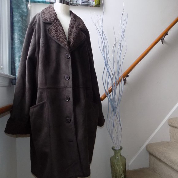 DENIM & CO Dark Brown Ladies Suede and Sherpa Lined Coat Women's Size XL-XXL - Picture 4 of 6